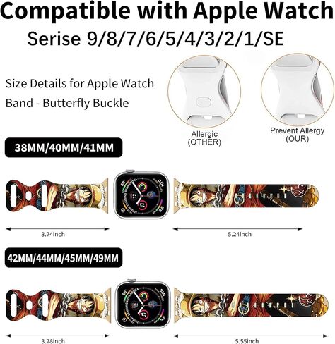 Anime Watch Band Compatible with Watch Bands 38mm 40mm 41mm 42mm 44mm 45mm 49mm,Cute Cartoon Soft Silicone Replacement Sport Strap Designed for Watch Series 9 8 7 6 5 4 3 2 1 SE,Gift for Boys Girls in Kuwait