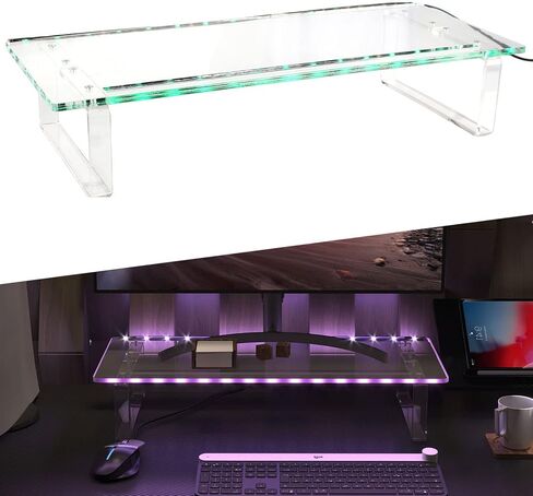 KUAIYU Clear Acrylic Monitor Stand or Holder Clear Laptop White Premium Computer White Monitor Stand Transparency Acrylic Laptop Riser, Riser for Desk,Multi-Colors LED Lights Acrylic Monitor Stand. in Kuwait
