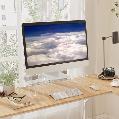KUAIYU Clear Acrylic Monitor Stand or Holder Clear Laptop White Premium Computer White Monitor Stand Transparency Acrylic Laptop Riser, Riser for Desk,Multi-Colors LED Lights Acrylic Monitor Stand. in Kuwait