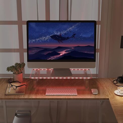 KUAIYU Clear Acrylic Monitor Stand or Holder Clear Laptop White Premium Computer White Monitor Stand Transparency Acrylic Laptop Riser, Riser for Desk,Multi-Colors LED Lights Acrylic Monitor Stand. in Kuwait