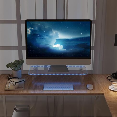 KUAIYU Clear Acrylic Monitor Stand or Holder Clear Laptop White Premium Computer White Monitor Stand Transparency Acrylic Laptop Riser, Riser for Desk,Multi-Colors LED Lights Acrylic Monitor Stand. in Kuwait