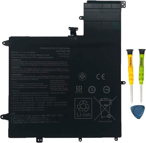 استبدال بطارية الكمبيوتر المحمول Vanpir C21N1624 لجهاز Asus Q325U Q325UA Q325UAR ZenBook Flip S UX370UA 1A 1B C4061T C4072T C4093T Series Notebook 0B200-02420000 7.7V 39Wh 5070mAh in Saudi Arabia