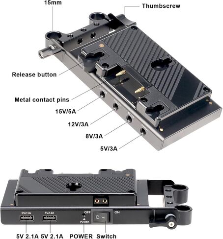 لوحة بطارية JLWIN متعددة الإخراج باللون الذهبي مع نظام إمداد الطاقة بمشبك قضيب 15 مم لشاشة الكاميرا وكاميرا الفيديو وإضاءة LED، متوافقة مع بطاريات Anton Bauer in Kuwait