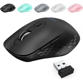 Wireless Mouse, 2.4G Wireless Computer Optical Mouse, Ergonomic 6 Buttons, 800/1200/1600 DPI, USB Receiver, Portable for Laptop, PC, MacBook, Desktop - Black in Saudi Arabia