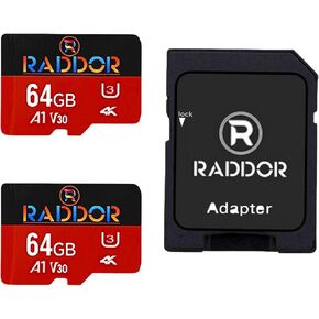 R Raddor 64GB 5Pack Memory Card UHS-I L, U3, V30, Class10, Super Fast Speed R/S 95MB/s W/S 70 MB/s TF Card 4k Video Recording, Extreme Gaming 5 Memory Cards, 1 Adapter