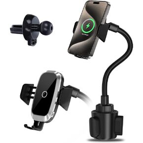 حامل اكواب لشاحن السيارة اللاسلكي، حامل اكواب مرن بتصميم عنق الاوزة متوافق مع ايفون 11 برو XS ماكس XR X 8، سامسونج جالاكسي S20 S10 S9 نوت S8 S7 S6 in Kuwait