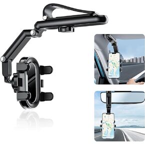 حامل موبايل للسيارة قابل للدوران يثبت على حاجب الشمس لمراة الرؤية الخلفية، مشبك حامل سيارة متعدد الوظائف [مشبك مطور لا يسقط أبدًا] يناسب جميع هواتف ايفون واندرويد الذكية in Kuwait