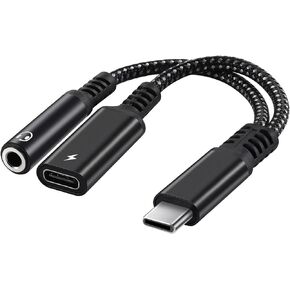 EARLA TEC USB C to 3.5mm Audio Jack and PD Charger Adapter Cable, 2-in-1 Splitter Cord Type C to 3.5 mm Headphones Aux with 60W Fast Charging Port Wire in Kuwait