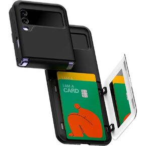 حافظة محفظة GOOSPERY Galaxy Z Flip 4 / Z Flip 3 مع حامل بطاقة، حافظة هاتف واقية مزدوجة الطبقات، أسود