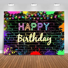 Mocsicka Glow Birthday Backdrop (Glow Design but Not Real Glow) Neon Glow in The Dark Party Decoration Glow Crazy Rainbow Birthday Photo Backdround Photo Prop (7x5ft (82x60 inch))