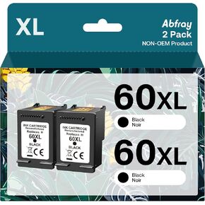 خرطوشة حبر سوداء 60XL عالية الإنتاجية متوافقة مع حبر HP 60 XL يعمل مع HP PhotoSmart C4780 C4680 C4795 C4640 D110 D110a Deskjet F4480 F4440 F2430 Envy 110 120 111 طابعة معاد تصنيعها (عبوتان) in Kuwait