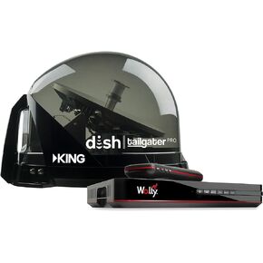 KING DTP4950 DISH Tailgater Pro Bundle - Premium Portable/Roof Mountable Satellite TV Antenna and DISH Wally HD Receiver, Western & Eastern Arc Satellites, Clear(Smoke)