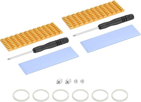 MECCANIXITY 2 Pack M.2 SSD Heatsink Cooler Alloy الألومنيوم بالوعة الحرارة مع مسامير التثبيت عدة مفك البراغي، وسادة حرارية 1 مم، للكمبيوتر المحمول، 70 * 22 * ​​3 مم، ذهبي in Kuwait