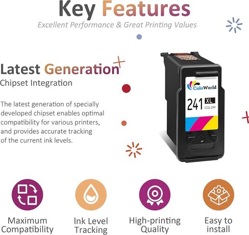 خرطوشة حبر ملونة CL-241XL معاد تصنيعها من ColoWorld عبوة واحدة بديلة لطابعة Canon 240XL 241XL المستخدمة لطابعة PIXMA MG3620 TS5120 MG3520 MX472 MX452 MG3220 MG2120 MX432 MX532 MX512 (1 ثلاثية الألوان) in Kuwait