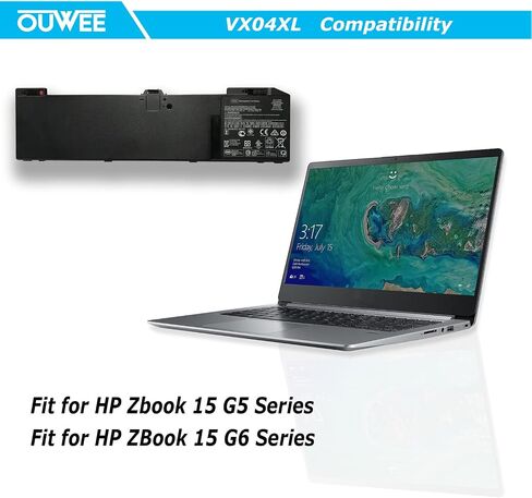 بطارية كمبيوتر محمول OUWEE VX04XL متوافقة مع HP Zbook 15 G5 G6 2YW99AV 2YX00AV 2ZC40EA 2ZC41EA 3AX02AV 3AX04AV 4QH14EA 5KY99AV Serie HSTNN-IB8F 4ME79AA HSN-Q13C L05766-855 L06302-1C1 15.4 الخامس 90 واط ساعة in Saudi Arabia