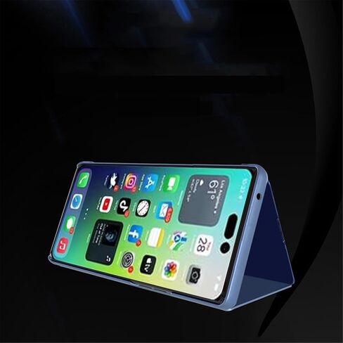 حافظة QIVSTAR لهاتف iPhone 15 Plus بتصميم رائع ونافذة مطلية بالكهرباء وحامل مضاد للخدش واقٍ لكامل الجسم وغطاء نحيف لهاتف iPhone 15 Plus 6.7 بوصة PU مرآة سوداء QH in Kuwait