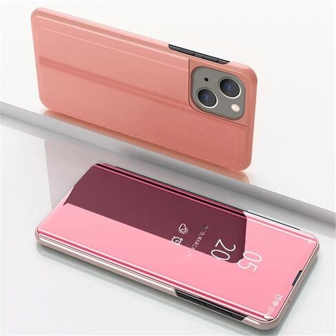 حافظة QIVSTAR لهاتف iPhone 15 Plus بتصميم رائع ونافذة مطلية بالكهرباء وحامل مضاد للخدش واقٍ لكامل الجسم وغطاء نحيف لهاتف iPhone 15 Plus 6.7 بوصة PU مرآة سوداء QH in Kuwait