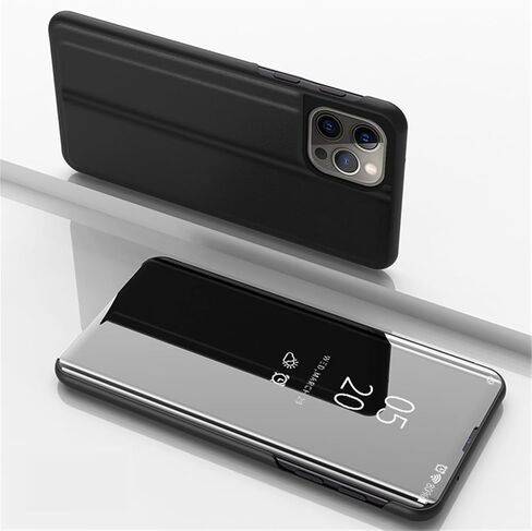 حافظة QIVSTAR لهاتف iPhone 15 Plus بتصميم رائع ونافذة مطلية بالكهرباء وحامل مضاد للخدش واقٍ لكامل الجسم وغطاء نحيف لهاتف iPhone 15 Plus 6.7 بوصة PU مرآة سوداء QH in Kuwait