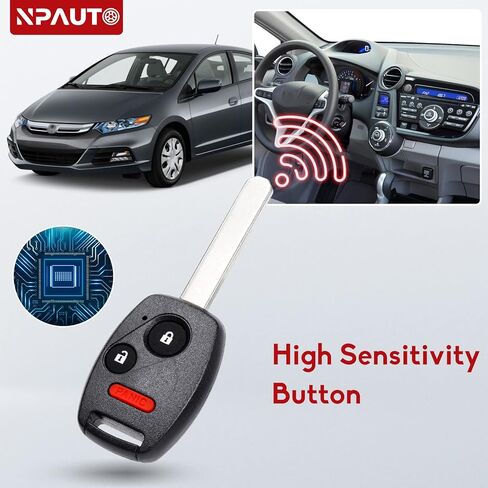 NPAUTO Key Fob Replacement for Honda CRV CRZ Accord Fit Insight 2007 2008 2009 2010 2011 2012 2013 2014 2015 Keyless Entry Remote Control Car Ignition Key Fobs (MLBHLIK-1T, 3 Button, 1Pcs) in Kuwait
