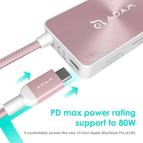 ADAM Elements 5-in-1 USB C Hub - 80W USB C PD - SD Card/microSD Card Reader - 2 USB A 3.1 Ports - Portable, Durable Aluminum Case, Compatible for Mac, Windows, Chrome in Kuwait