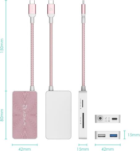ADAM Elements 5-in-1 USB C Hub - 80W USB C PD - SD Card/microSD Card Reader - 2 USB A 3.1 Ports - Portable, Durable Aluminum Case, Compatible for Mac, Windows, Chrome in Kuwait