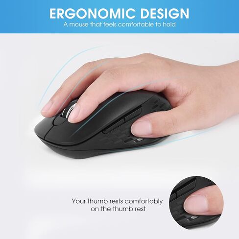 Wireless Mouse, 2.4G Wireless Computer Optical Mouse, Ergonomic 6 Buttons, 800/1200/1600 DPI, USB Receiver, Portable for Laptop, PC, MacBook, Desktop - Black in Saudi Arabia