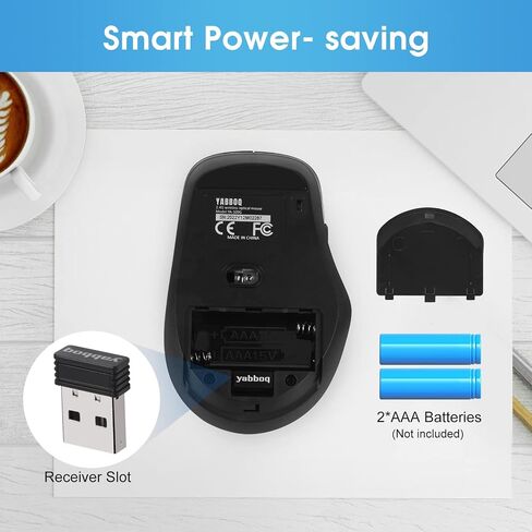 Wireless Mouse, 2.4G Wireless Computer Optical Mouse, Ergonomic 6 Buttons, 800/1200/1600 DPI, USB Receiver, Portable for Laptop, PC, MacBook, Desktop - Black in Saudi Arabia
