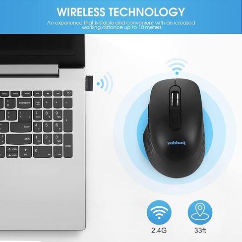 Wireless Mouse, 2.4G Wireless Computer Optical Mouse, Ergonomic 6 Buttons, 800/1200/1600 DPI, USB Receiver, Portable for Laptop, PC, MacBook, Desktop - Black in Saudi Arabia