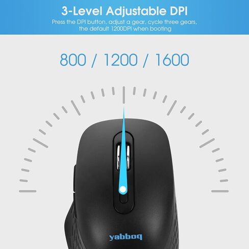 Wireless Mouse, 2.4G Wireless Computer Optical Mouse, Ergonomic 6 Buttons, 800/1200/1600 DPI, USB Receiver, Portable for Laptop, PC, MacBook, Desktop - Black in Saudi Arabia