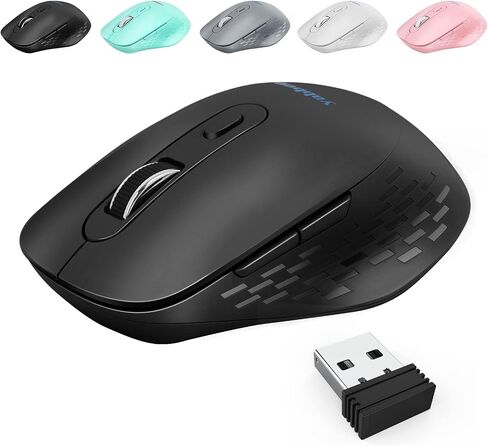 Wireless Mouse, 2.4G Wireless Computer Optical Mouse, Ergonomic 6 Buttons, 800/1200/1600 DPI, USB Receiver, Portable for Laptop, PC, MacBook, Desktop - Black in Saudi Arabia