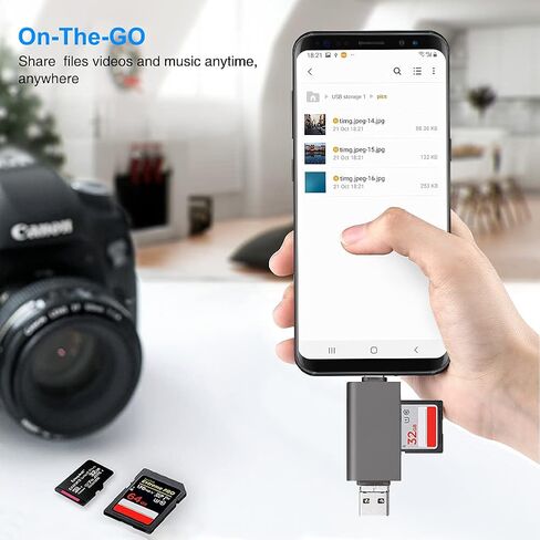 قارئ بطاقة ذاكرة SD/Micro SD، قارئ بطاقة ذاكرة BorlterClamp 3 في 1 مع محول USB C Micro-USB OTG متوافق مع الكمبيوتر الشخصي أو الكمبيوتر المحمول أو ماك بوك أو الهاتف الذكي (رمادي داكن) in Kuwait