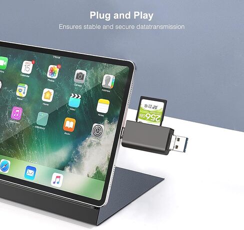 قارئ بطاقة ذاكرة SD/Micro SD، قارئ بطاقة ذاكرة BorlterClamp 3 في 1 مع محول USB C Micro-USB OTG متوافق مع الكمبيوتر الشخصي أو الكمبيوتر المحمول أو ماك بوك أو الهاتف الذكي (رمادي داكن) in Kuwait