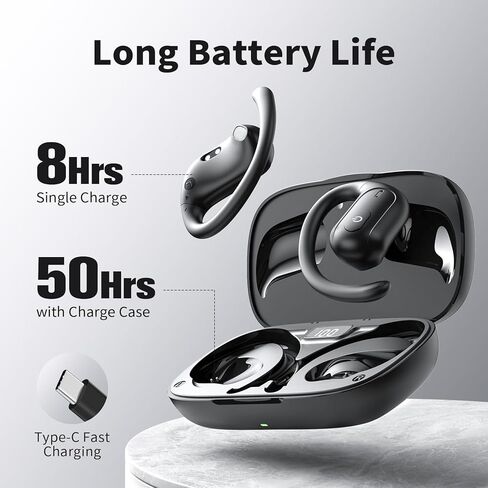 Hyyeosd Open Ear Earbuds, Bluetooth Earbuds 5.3, Deep Bass, Open Fit, 60 Hours Playtime, Digital Display Charging Case, Bone Conduction Bluetooth Headphones for Running, Cycling, Walking,Workout in Kuwait