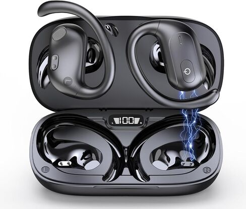 Hyyeosd Open Ear Earbuds, Bluetooth Earbuds 5.3, Deep Bass, Open Fit, 60 Hours Playtime, Digital Display Charging Case, Bone Conduction Bluetooth Headphones for Running, Cycling, Walking,Workout in Kuwait