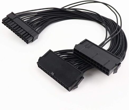 كبل تمديد مزود الطاقة PSU المزدوج للوحة الأم ATX، خط بدء تشغيل هيكل نحاسي كامل 24 سنًا، 24 دبوسًا إلى 24 (20+4) دبوسًا، 1 قدم 30 سم in Kuwait