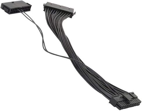 كبل تمديد مزود الطاقة PSU المزدوج للوحة الأم ATX، خط بدء تشغيل هيكل نحاسي كامل 24 سنًا، 24 دبوسًا إلى 24 (20+4) دبوسًا، 1 قدم 30 سم in Kuwait