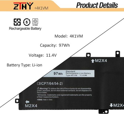 ZTHY 4K1VM Laptop Battery Replacement for Dell G7 17 7700 Series Notebook W62W6 0W62W6 XYCW0 0XYCW0 9TM7D 09TM7D V0GMT NCC3D 0NCC3D NYD3W 0NYD3W 11.4V 97Wh 8070mAh in Saudi Arabia