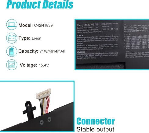 C42N1839 بطارية الكمبيوتر المحمول لـ ASUS ZenBook 15 UX534 UX534F UX534FT UX534FTC UX534FAC UX534FA UX534FT UX533FD ux563 ux563fd ux533 Q546FD سلسلة in Kuwait
