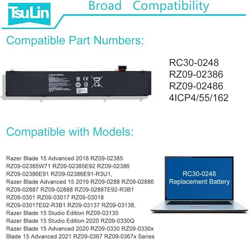 RC30-0248 بطارية الكمبيوتر المحمول ل الماسح بليد المتقدمة 15 2018 2019 2020 2021 RTX 2060 2070 2080 RZ09-0238 RZ09-02385 RZ09-02386 RZ09-0301 RZ09-0288 RZ09-02886 RZ09-03135 RZ 09-02887E92 RZ09-0367 80 وات في الساعة 15.4 فولت in Kuwait