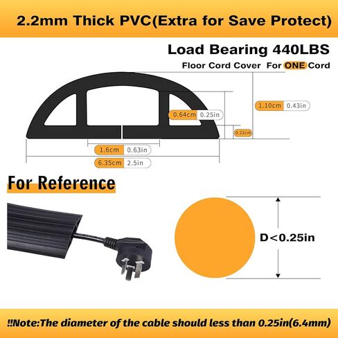 Vilmon 6FT Floor Cord Cover PVC Floor Cable Cover Wire Covers for Cords on Floor,Floor Cord Protector for Home and Office (Hole Size 0.25inx0.62in) in Kuwait
