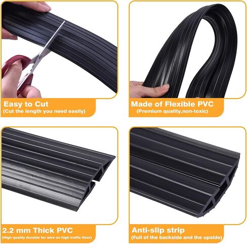 Vilmon 6FT Floor Cord Cover PVC Floor Cable Cover Wire Covers for Cords on Floor,Floor Cord Protector for Home and Office (Hole Size 0.25inx0.62in) in Kuwait