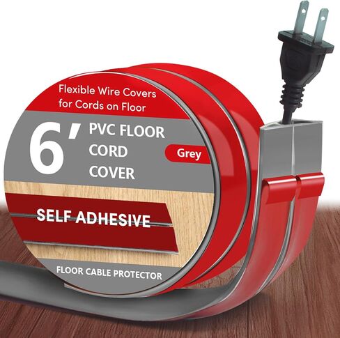 Cord Cover Floor,6ft Floor Cord Cover, Self-Adhesive Silicone Floor Cable Cover, Floor Cord Protector for Home, Office Or Other Outdoor Environment, Prevent Cable Trips & Protect Wires（Black） in Kuwait