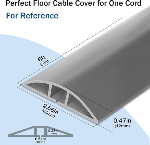 Cord Cover Floor,6ft Floor Cord Cover, Self-Adhesive Silicone Floor Cable Cover, Floor Cord Protector for Home, Office Or Other Outdoor Environment, Prevent Cable Trips & Protect Wires（Black） in Kuwait