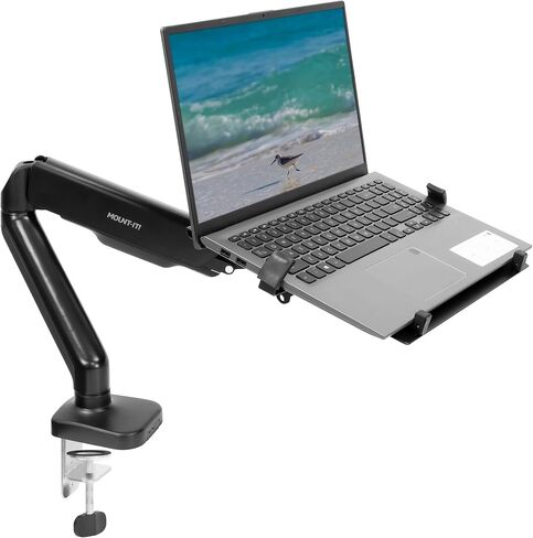 Mount-It! Laptop and Monitor Desk Stand - Full Motion Laptop Arm Stand - Ergonomic Adjustable Monitor Mount - VESA Monitor Desk Mount with Laptop Tray in Saudi Arabia