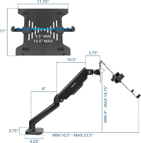 Mount-It! Laptop and Monitor Desk Stand - Full Motion Laptop Arm Stand - Ergonomic Adjustable Monitor Mount - VESA Monitor Desk Mount with Laptop Tray in Saudi Arabia