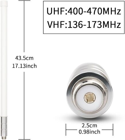 Baofeng ثنائي النطاق VHF UHF 144/430Mhz 2.5dBi 100W 17.13 بوصة هوائي قاعدة خارجي من الألياف الزجاجية مع موصل SO239 (UHF أنثى) لجهاز ICOM Yaesu Midland Motorola Mobile Ham Radio Transceiver in Saudi Arabia