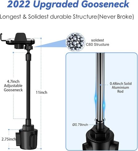 حامل اكواب لشاحن السيارة اللاسلكي، حامل اكواب مرن بتصميم عنق الاوزة متوافق مع ايفون 11 برو XS ماكس XR X 8، سامسونج جالاكسي S20 S10 S9 نوت S8 S7 S6 in Kuwait