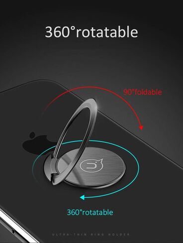 World's Slimmest Phone Ring Holder,Attom Tech Ultra Thin Cell Phone Ring Stand for Magnetic Car Mount Hook Compatible for iPhone Xs XR X 8 7 Plus 6S 6 5s 5 SE,Galaxy S8 S7 S6 Edge,Note 8 (Black) in Kuwait