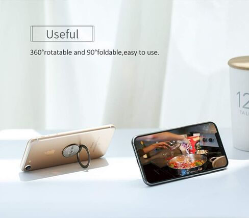 World's Slimmest Phone Ring Holder,Attom Tech Ultra Thin Cell Phone Ring Stand for Magnetic Car Mount Hook Compatible for iPhone Xs XR X 8 7 Plus 6S 6 5s 5 SE,Galaxy S8 S7 S6 Edge,Note 8 (Black) in Kuwait