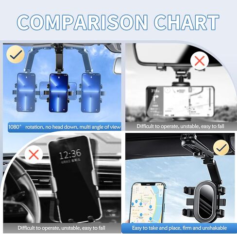 حامل موبايل للسيارة قابل للدوران يثبت على حاجب الشمس لمراة الرؤية الخلفية، مشبك حامل سيارة متعدد الوظائف [مشبك مطور لا يسقط أبدًا] يناسب جميع هواتف ايفون واندرويد الذكية in Kuwait
